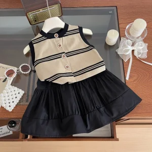 Girls Knitted Striped Two Piece Set